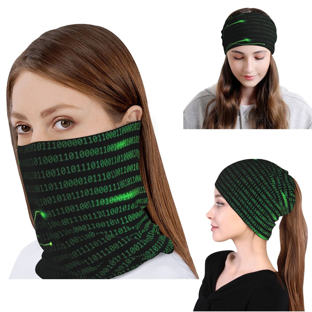 Neck Gaiter Fleece - بطانية مزينة بنمط الكود الثنائي وشال